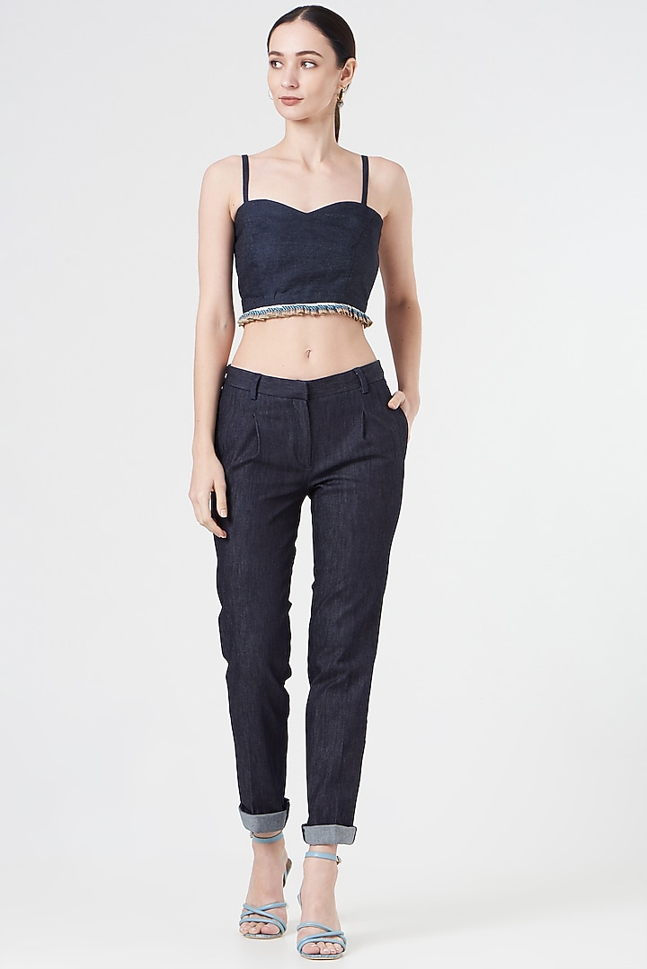 Midnight Blue Denim Pant Set by NihPri at Pernia's Pop Up Shop