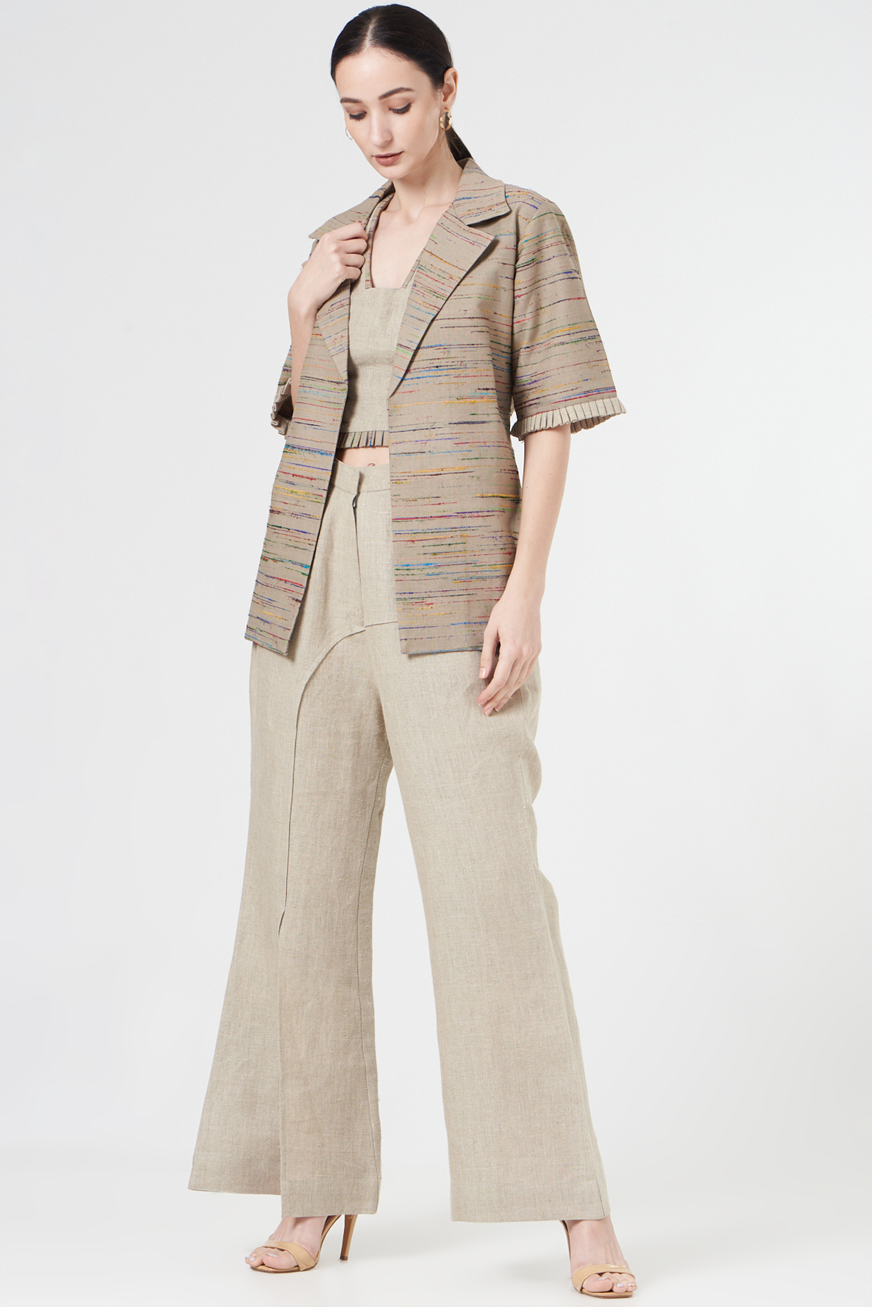 Brown Linen Pant Set by NihPri at Pernia's Pop Up Shop