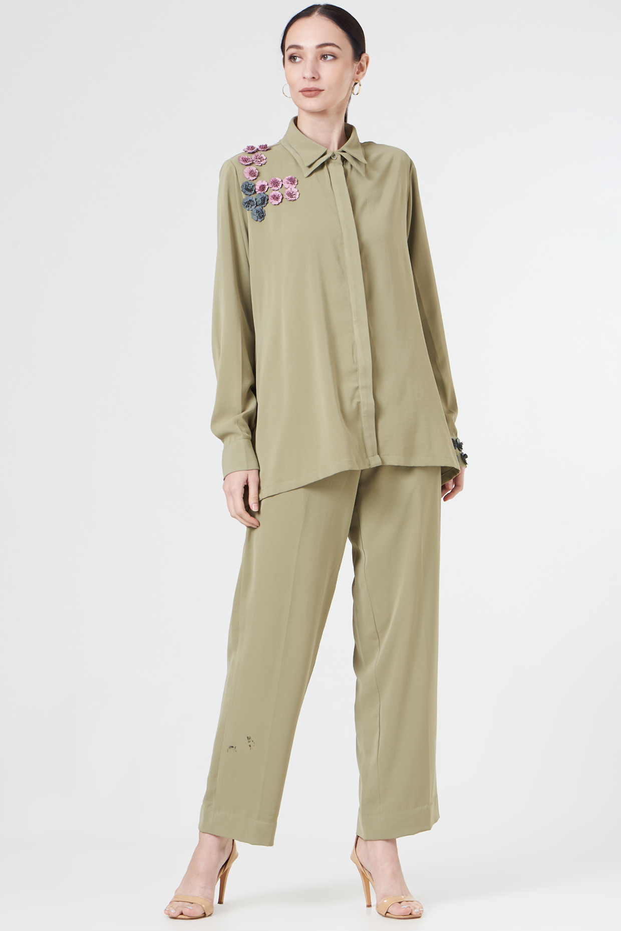 Green Embroidered Co-Ord Set by NihPri at Pernia's Pop Up Shop