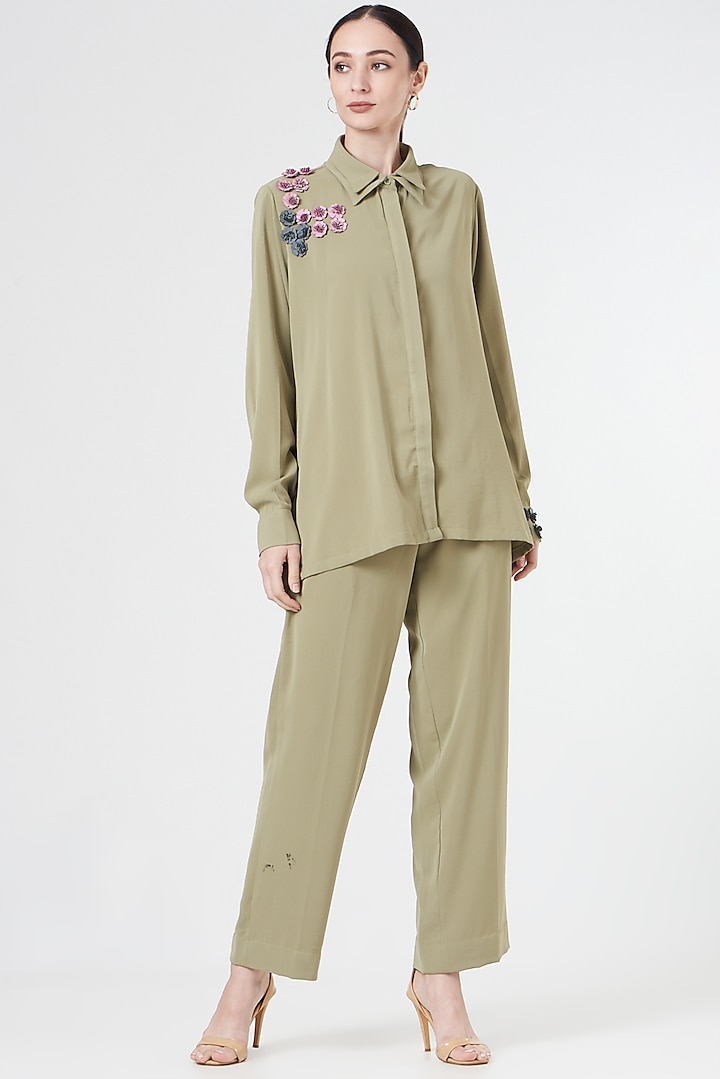 Green Embroidered Co-Ord Set by NihPri at Pernia's Pop Up Shop