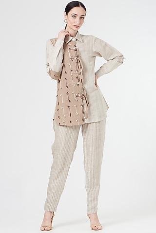 Beige Linen Shirt by NihPri