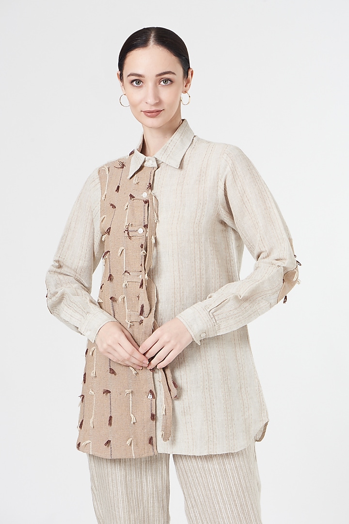 Beige Linen Shirt by NihPri at Pernia's Pop Up Shop