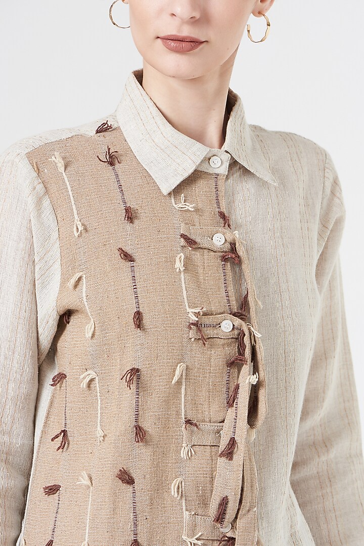 Beige Linen Shirt by NihPri at Pernia's Pop Up Shop