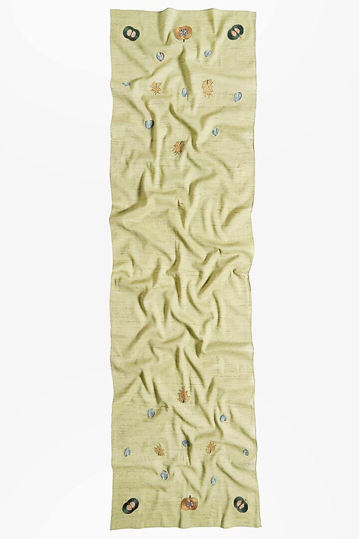 Green Wool Embroidered Stole by Niiyaa at Pernia's Pop Up Shop