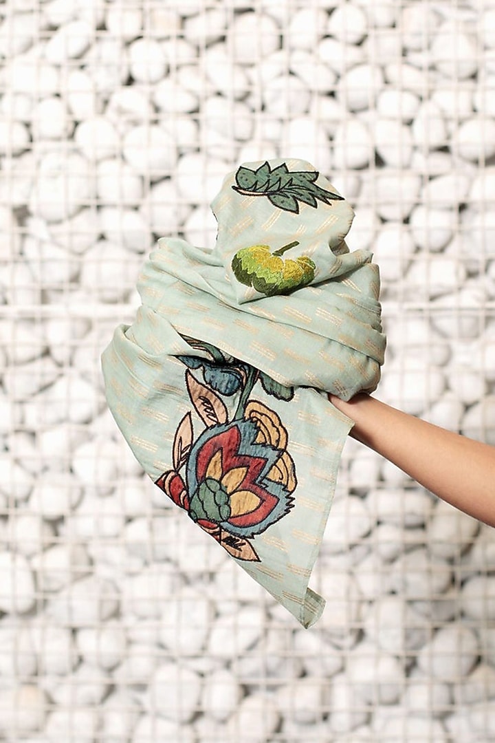 Green Cotton Silk Stole by Niiyaa at Pernia's Pop Up Shop