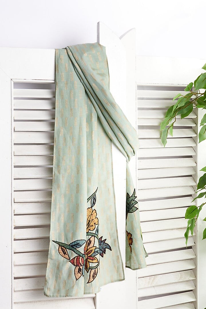 Green Cotton Silk Stole by Niiyaa at Pernia's Pop Up Shop