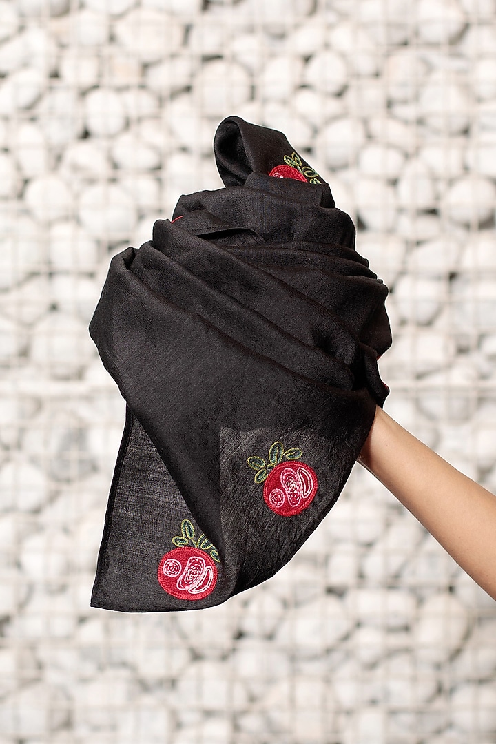 Black Hand Embroidered Stole by Niiyaa at Pernia's Pop Up Shop