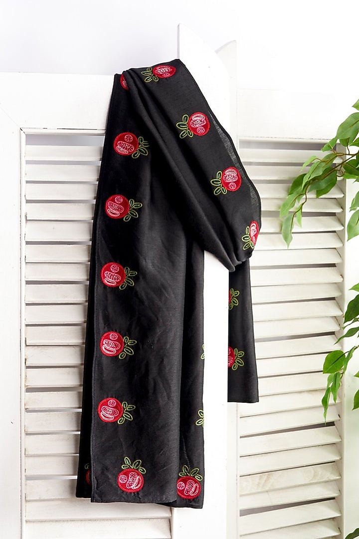 Black Hand Embroidered Stole by Niiyaa at Pernia's Pop Up Shop