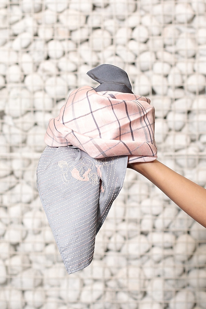 Grey Hand Embroidered Stole by Niiyaa at Pernia's Pop Up Shop