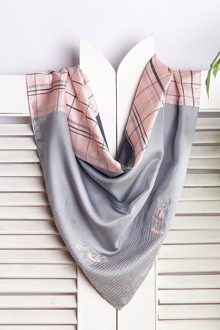 Grey Hand Embroidered Stole by Niiyaa at Pernia's Pop Up Shop
