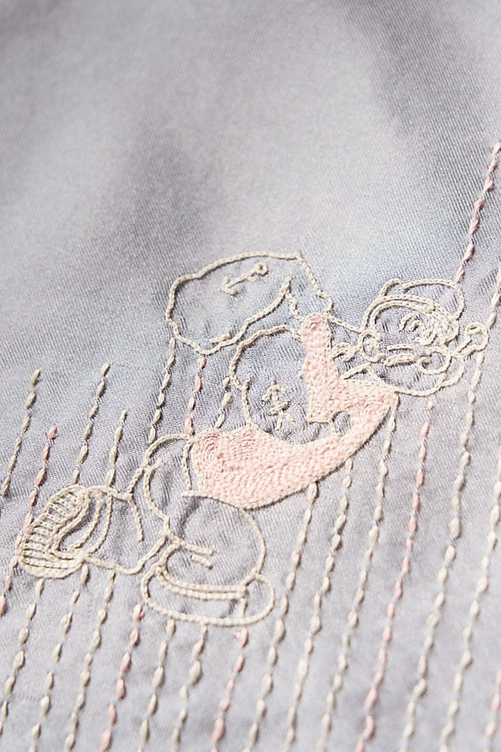 Grey Hand Embroidered Stole by Niiyaa at Pernia's Pop Up Shop