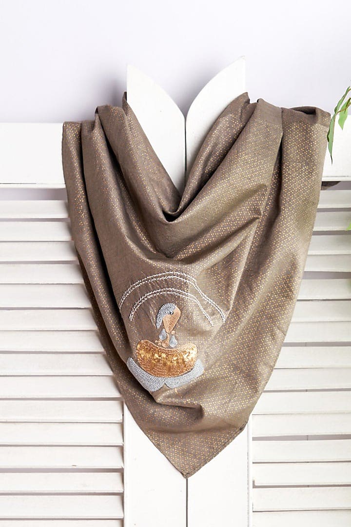Brown Embroidered Stole by Niiyaa at Pernia's Pop Up Shop