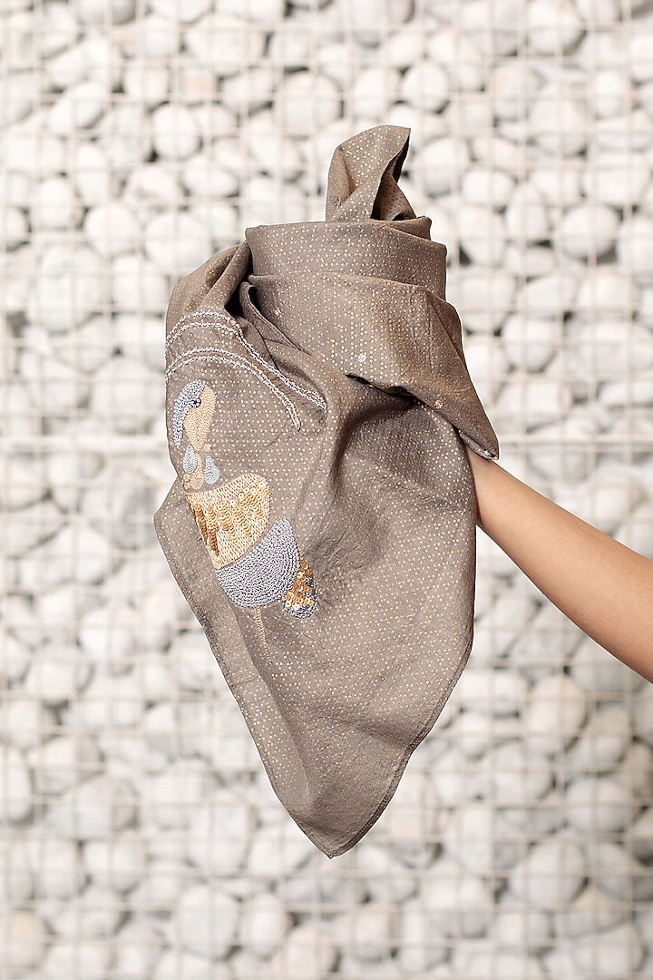 Brown Embroidered Stole by Niiyaa at Pernia's Pop Up Shop