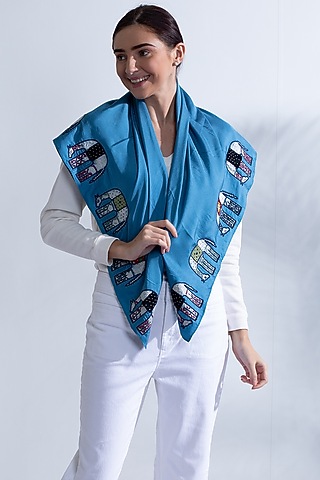 Blue Silk Hand Embroidered Stole by Niiyaa