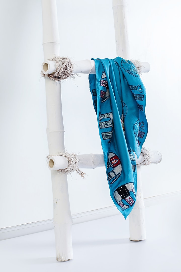 Blue Silk Hand Embroidered Stole by Niiyaa at Pernia's Pop Up Shop