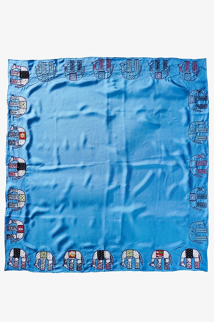 Blue Silk Hand Embroidered Stole by Niiyaa at Pernia's Pop Up Shop