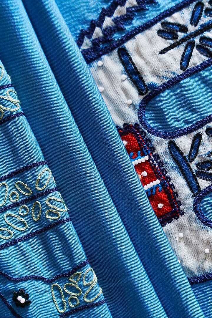 Blue Silk Hand Embroidered Stole by Niiyaa at Pernia's Pop Up Shop
