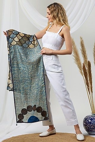 Multi-Colored Hand Block Printed Stole by Niiyaa