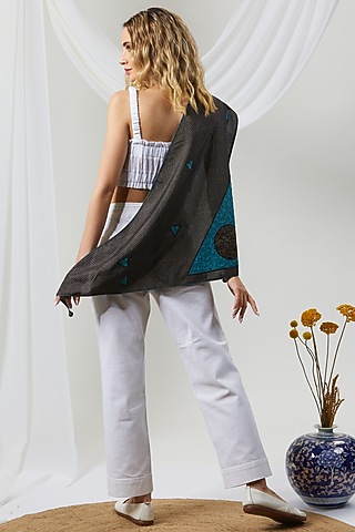 Black Printed Handmade Stole by Niiyaa