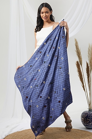 Blue Hand Embroidered Stole by Niiyaa