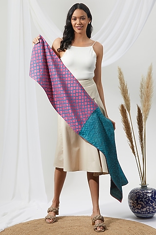 Multi-Colored Silk Hand Block Printed Stole by Niiyaa