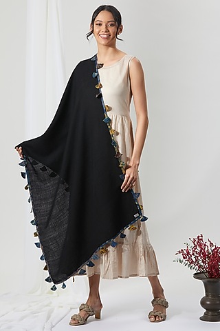 Black Embroidered Stole by Niiyaa