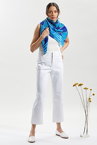 Blue Silk & Wool Stole by Niiyaa