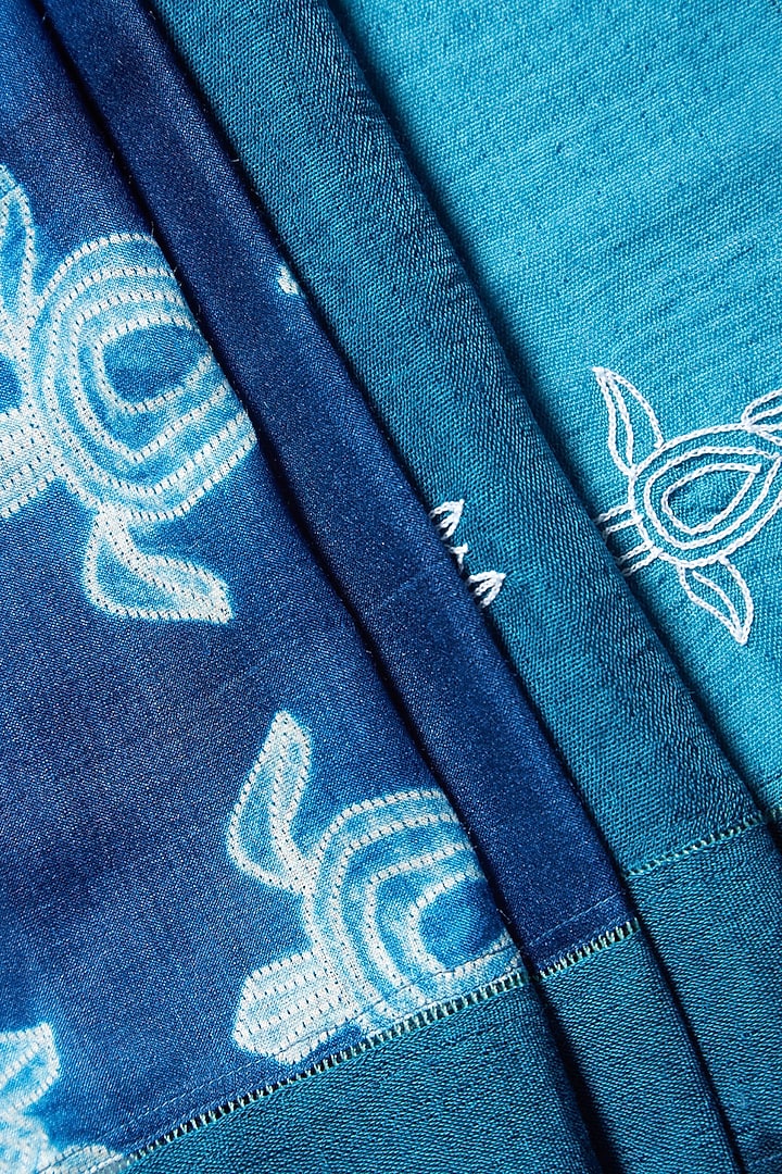 Blue Hand Embroidered Stole by Niiyaa at Pernia's Pop Up Shop