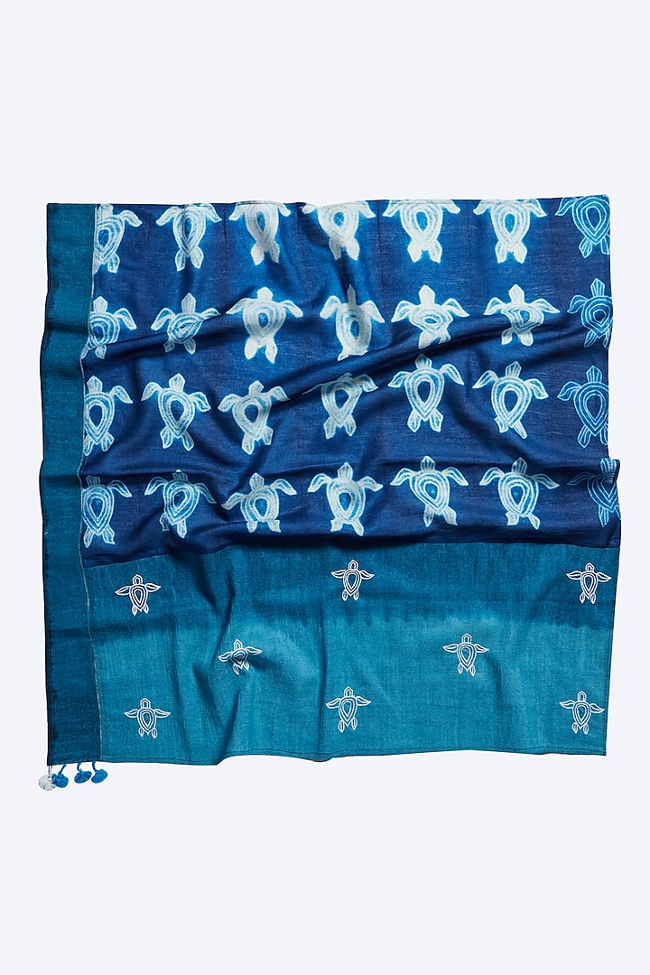 Blue Hand Embroidered Stole by Niiyaa at Pernia's Pop Up Shop