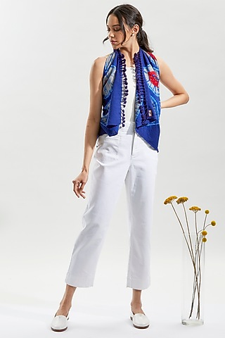 Blue Wool Hand Embroidered Stole by Niiyaa