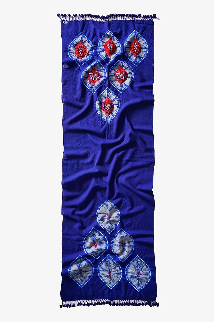Blue Wool Hand Embroidered Stole by Niiyaa at Pernia's Pop Up Shop