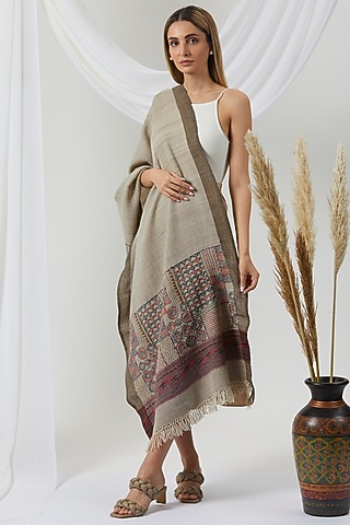 Beige Embroidered Stole by Niiyaa