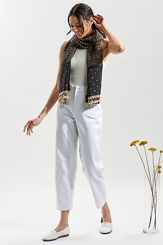 Black Block Printed Scarf by Niiyaa