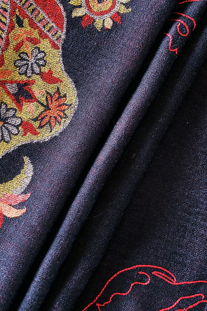 Black Wool Hand Embroidered Stole by Niiyaa at Pernia's Pop Up Shop