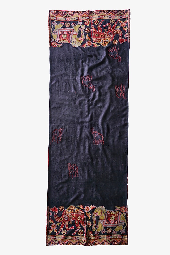 Black Wool Hand Embroidered Stole by Niiyaa at Pernia's Pop Up Shop
