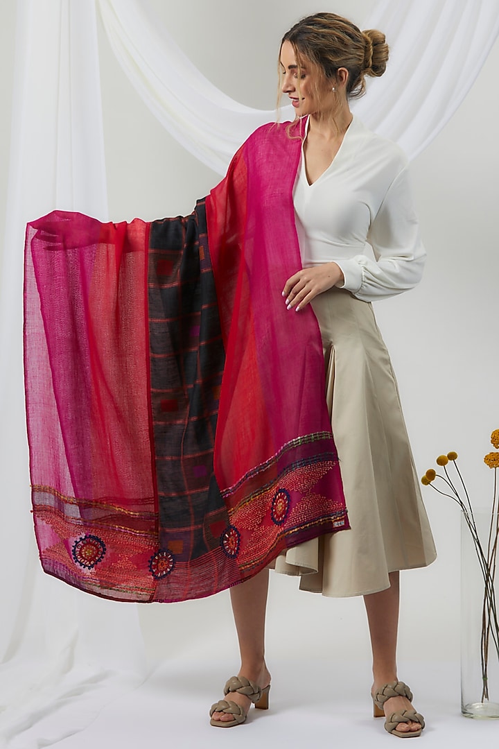 Multi-Coloured Handwoven Wool & Silk Stole by Niiyaa