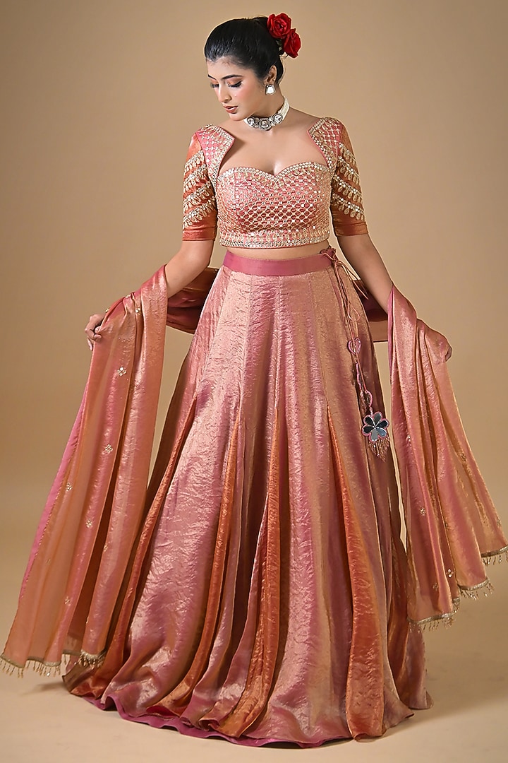Pink Imported Tissue Wedding Lehenga Set by Label Nilansha Jain at Pernia's Pop Up Shop