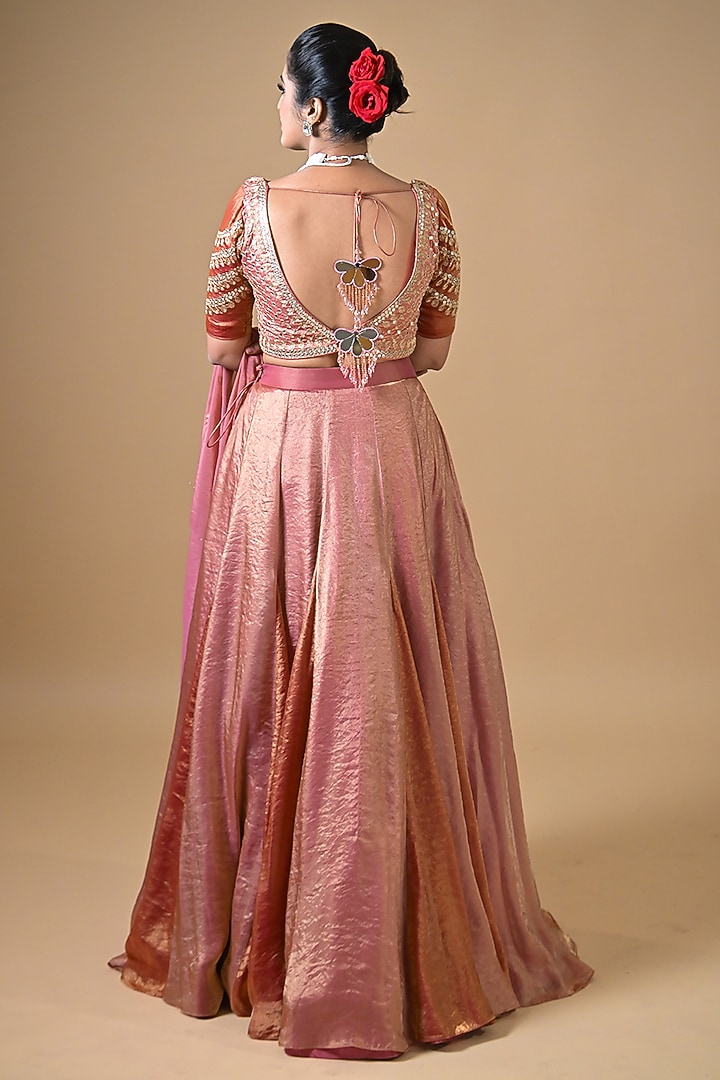 Pink Imported Tissue Wedding Lehenga Set by Label Nilansha Jain at Pernia's Pop Up Shop