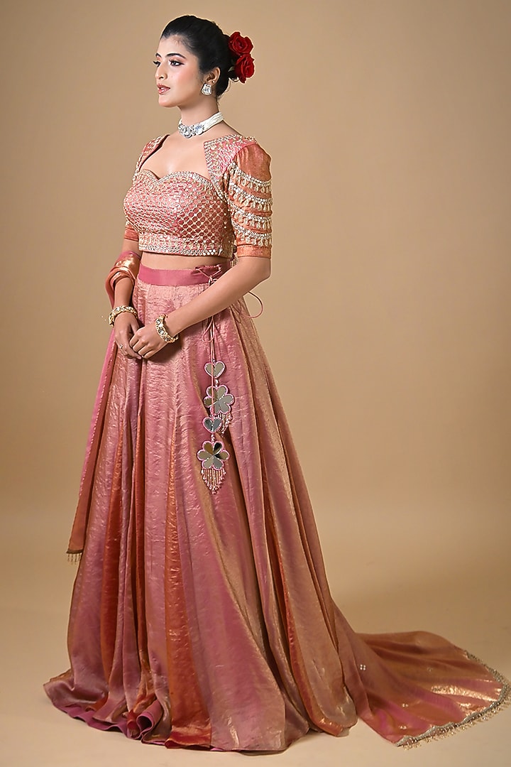 Pink Imported Tissue Wedding Lehenga Set by Label Nilansha Jain at Pernia's Pop Up Shop
