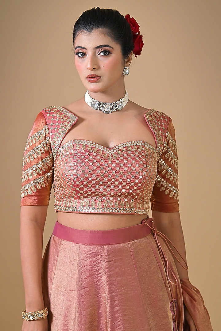 Pink Imported Tissue Wedding Lehenga Set by Label Nilansha Jain at Pernia's Pop Up Shop