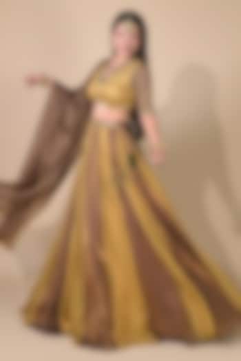 Golden Imported Tissue Wedding Lehenga Set by Label Nilansha Jain at Pernia's Pop Up Shop