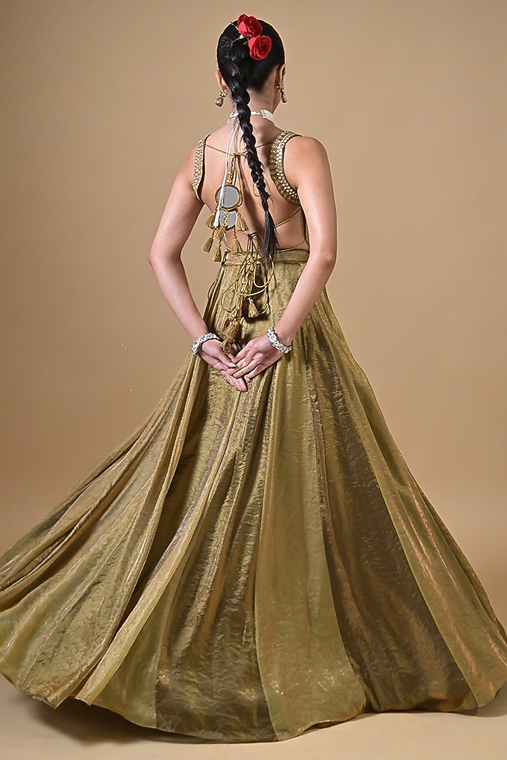 Gold Imported Tissue Wedding Lehenga Set by Label Nilansha Jain at Pernia's Pop Up Shop