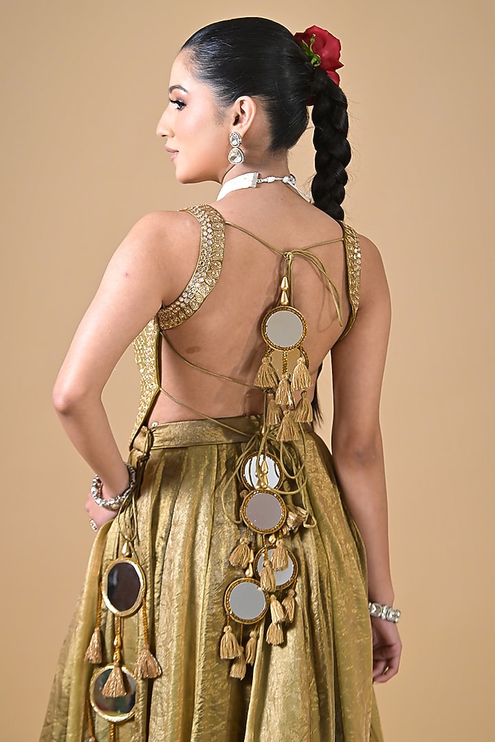 Gold Imported Tissue Wedding Lehenga Set by Label Nilansha Jain at Pernia's Pop Up Shop