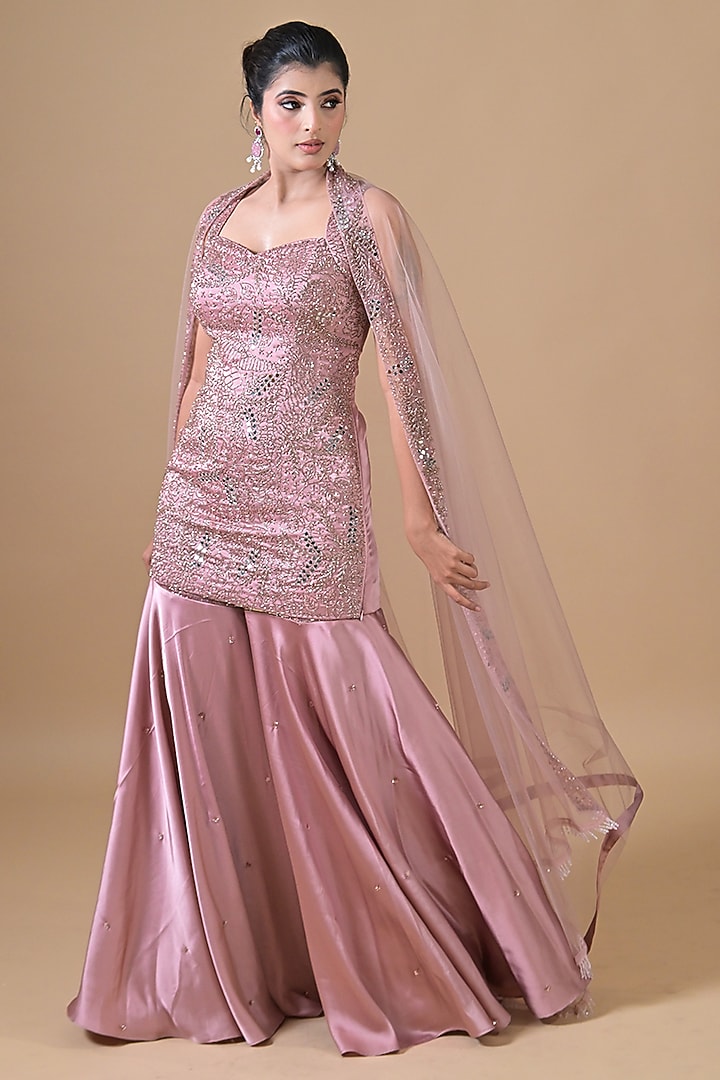 Pink Imported Satin Gharara Set by Label Nilansha Jain at Pernia's Pop Up Shop