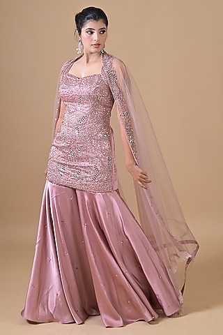 Pink Imported Satin Gharara Set by Label Nilansha Jain