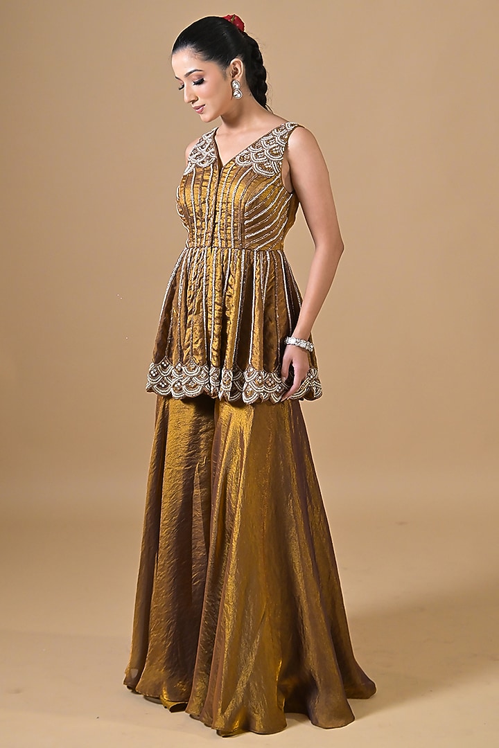 Copper Imported Tissue Gharara Set by Label Nilansha Jain at Pernia's Pop Up Shop