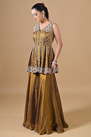 Copper Imported Tissue Gharara Set by Label Nilansha Jain