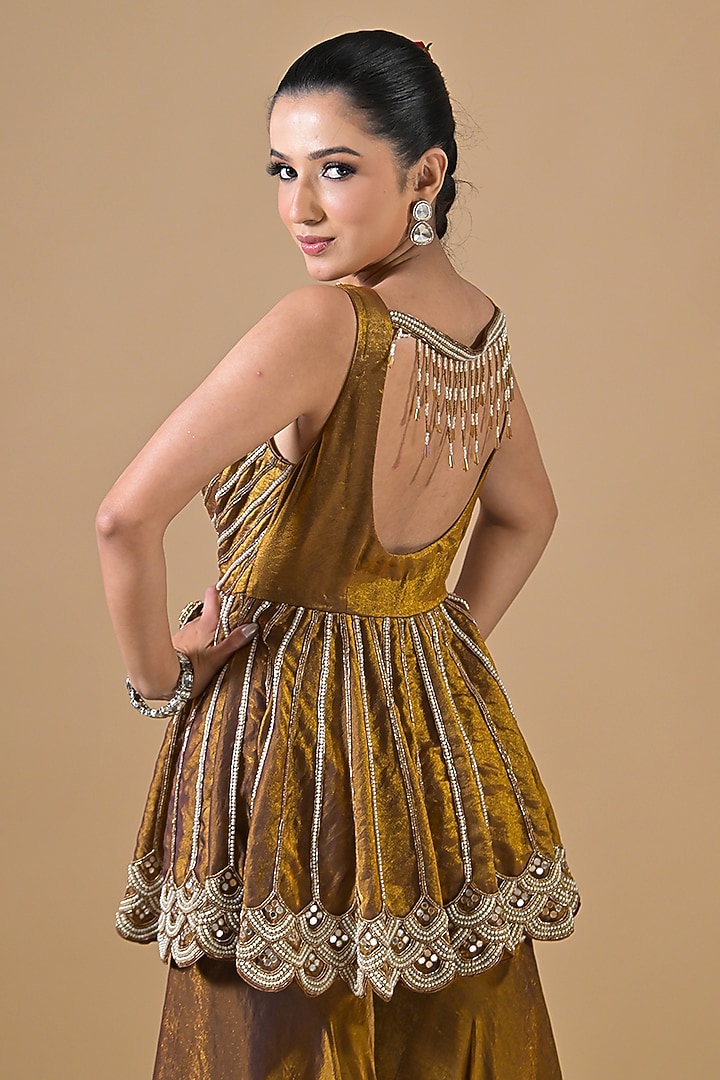 Copper Imported Tissue Gharara Set by Label Nilansha Jain at Pernia's Pop Up Shop