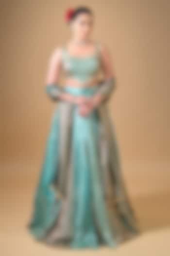 Soft Blue Imported Tissue Wedding Lehenga Set by Label Nilansha Jain at Pernia's Pop Up Shop