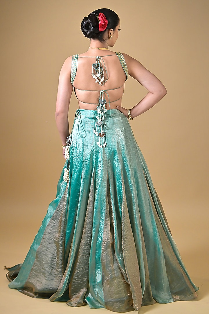 Soft Blue Imported Tissue Wedding Lehenga Set by Label Nilansha Jain at Pernia's Pop Up Shop